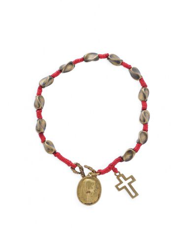 1AO-122 Waxed Cord Maria Bracelet With Brass Cross,, small image number 1
