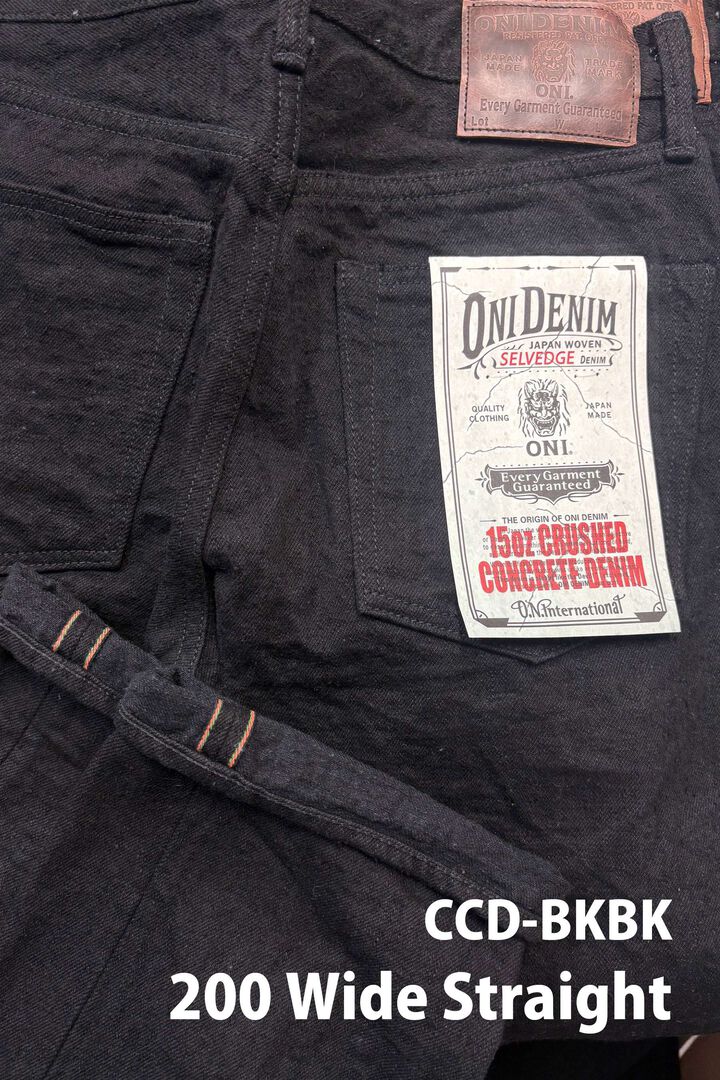 ONI200CCD-BKBK 15oz Crushed Concrete Denim Black x Black Kabuki Selvedge  Wide Straight,, medium