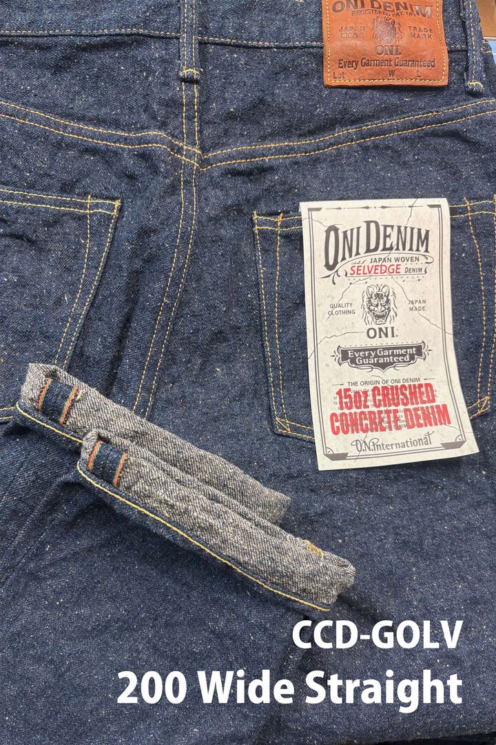 ONI200CCD-GOLV 15oz Crushed Concrete Denim Weft: Grayish Olive Kabuki Selvedge Wide Straight,, medium
