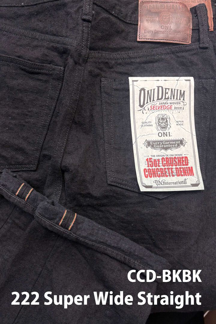 ONI222CCD-BKBK 15oz Crushed Concrete Denim Black x Black Kabuki Selvedge  Super Wide Straight,, medium