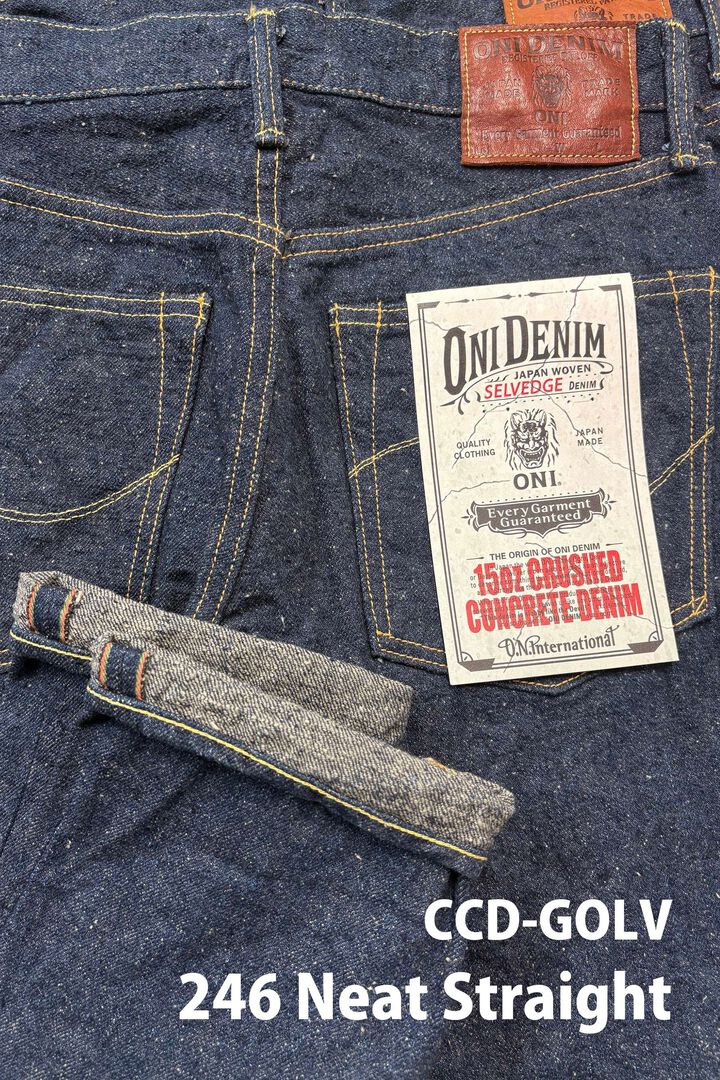 ONI246CCD-GOLV 15oz Crushed Concrete Denim Weft: Grayish Olive Kabuki Selvedge Neat Straight,, medium