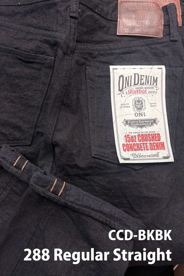 ONI288CCD-BKBK 15oz Crushed Concrete Denim Black x Black Kabuki Selvedge  Regular Straight,, medium